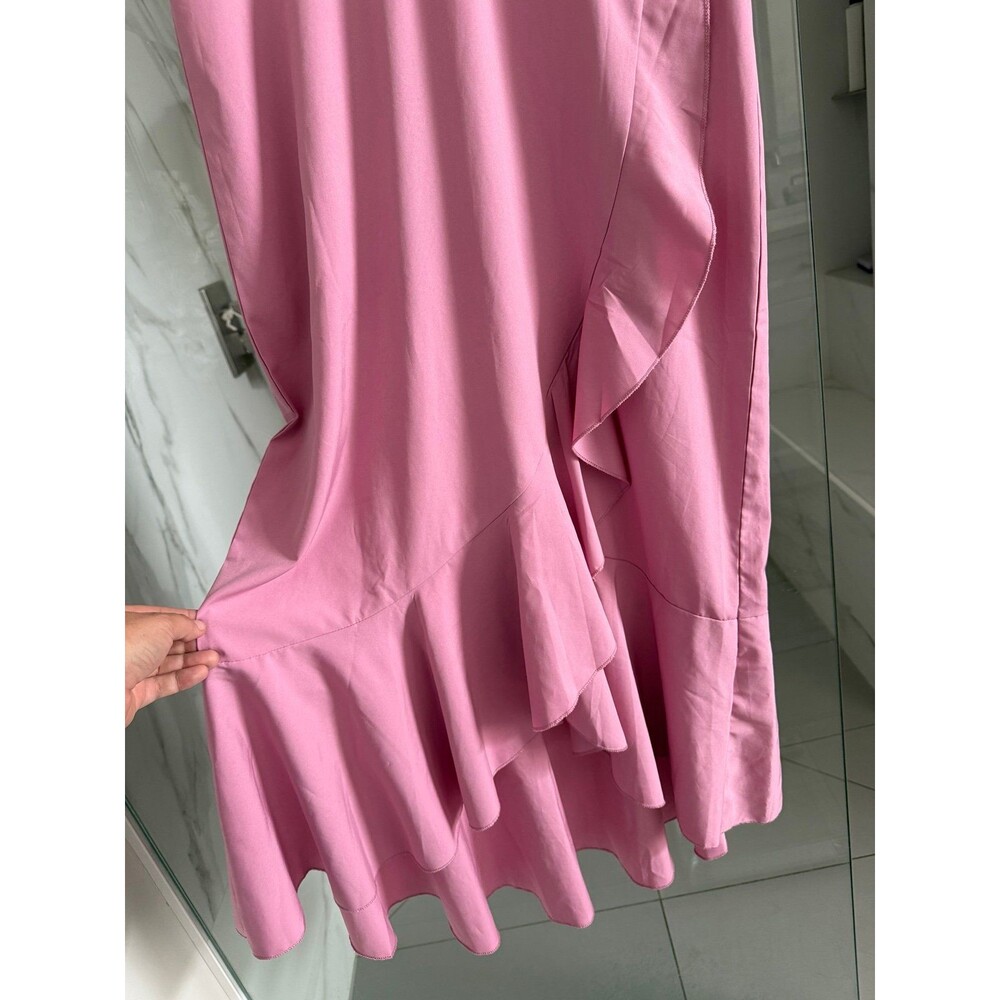 High-Low Ruffle Faux Wrap Dress, Pink, Medium - Picture 3 of 7